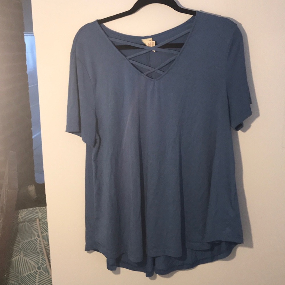 Blue tee shirt with cross detailing